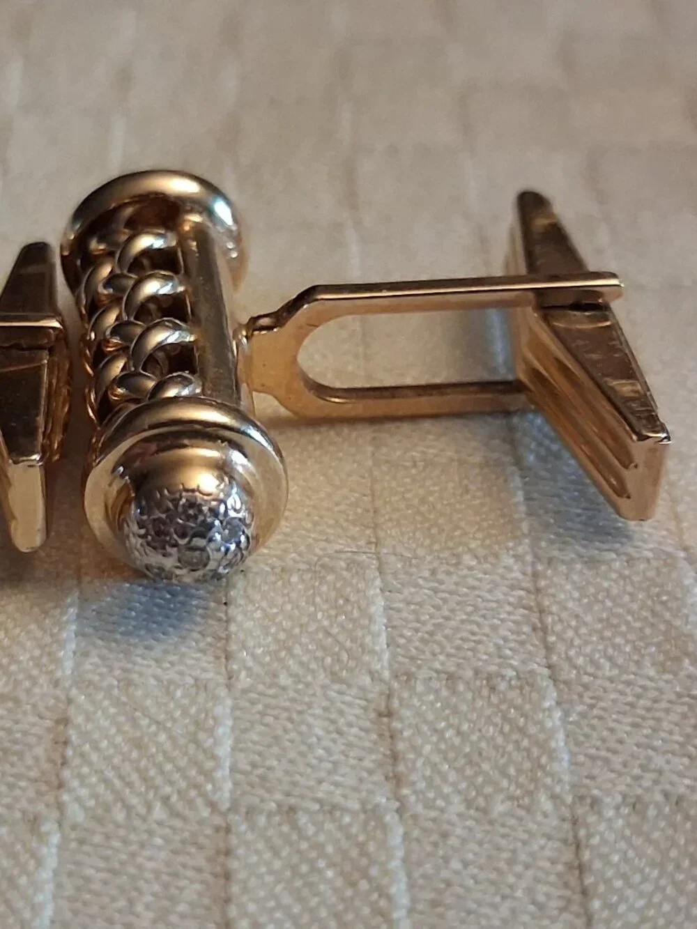 Vintage 14k Yellow and White Gold Cufflinks with Spiral Pattern